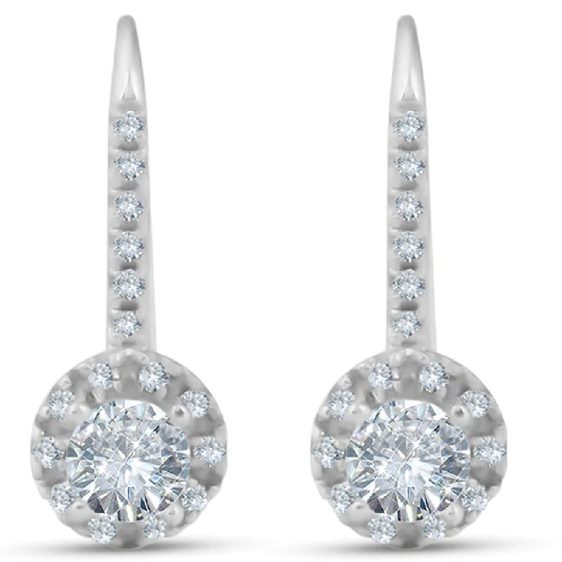 Hoop earrings with pearl accents for a chic and classic style-1ct Pave Halo Dangle Earrings 14K White Gold