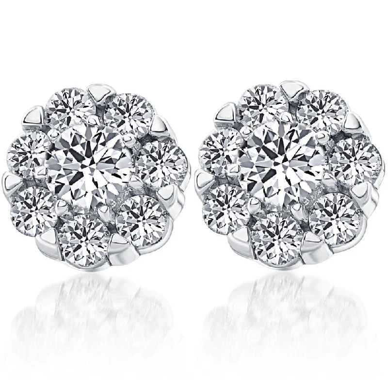 Hoop earrings with polished silver finish for a shiny, modern appeal-1ct Pave Halo Fire Diamond Studs 14k White Gold