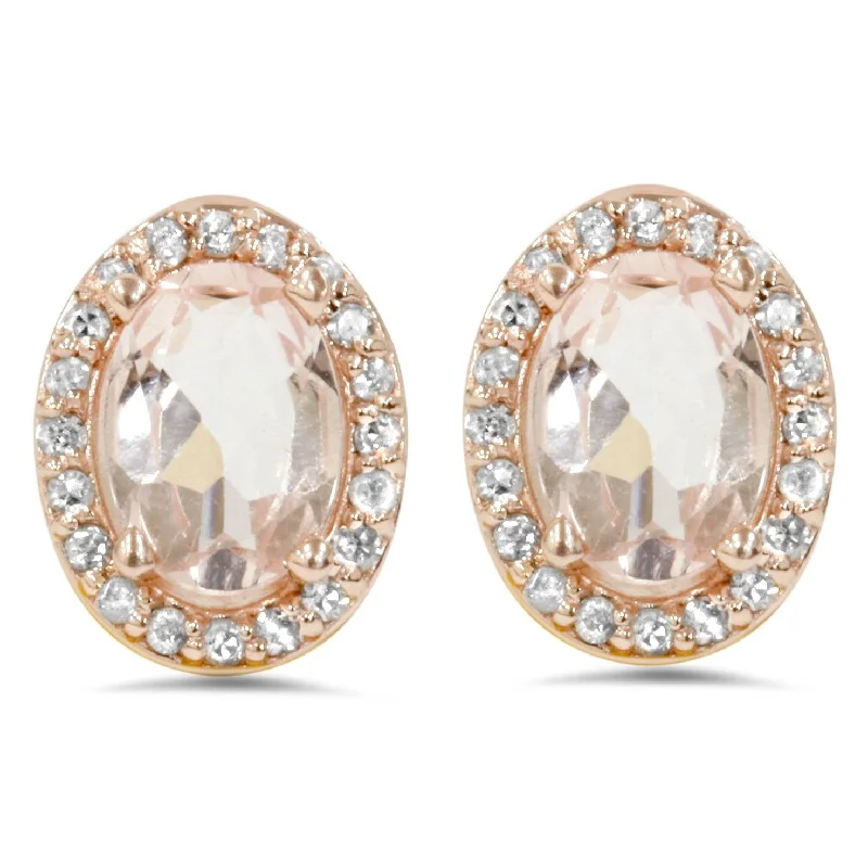 Hoop earrings with textured finishes for a vintage and classic style-2 1/4ct Morganite Oval Shape Diamond Halo Studs 14K Rose Gold (K-L,I2-I3)