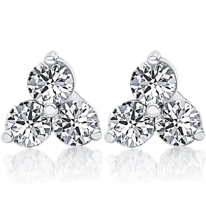 Best hoop earrings with geometric hexagon shapes for a modern, angular look-2ct Three Stone Diamond Studs 14K White Gold