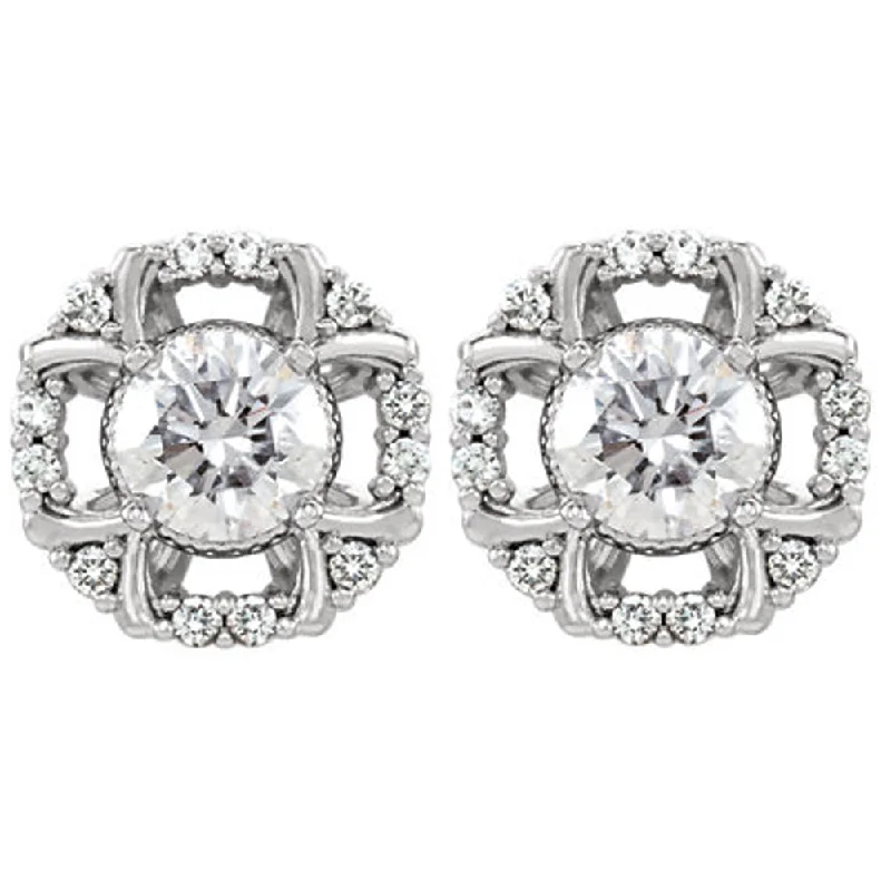 Best hoop earrings with vintage coins for a retro, antique-inspired style-3/4ct Diamond Halo Studs 14k White Gold 8.7mm Wide