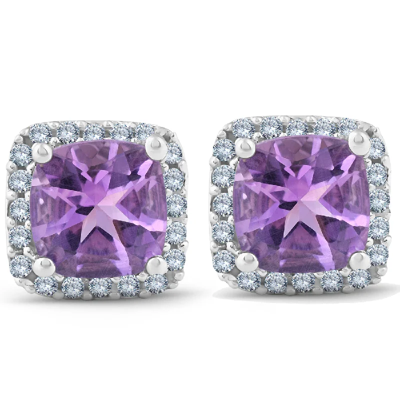 Best hoop earrings with custom engravings for a personalized and meaningful gift-3ct Pave Halo Amethyst Studs 14K White Gold