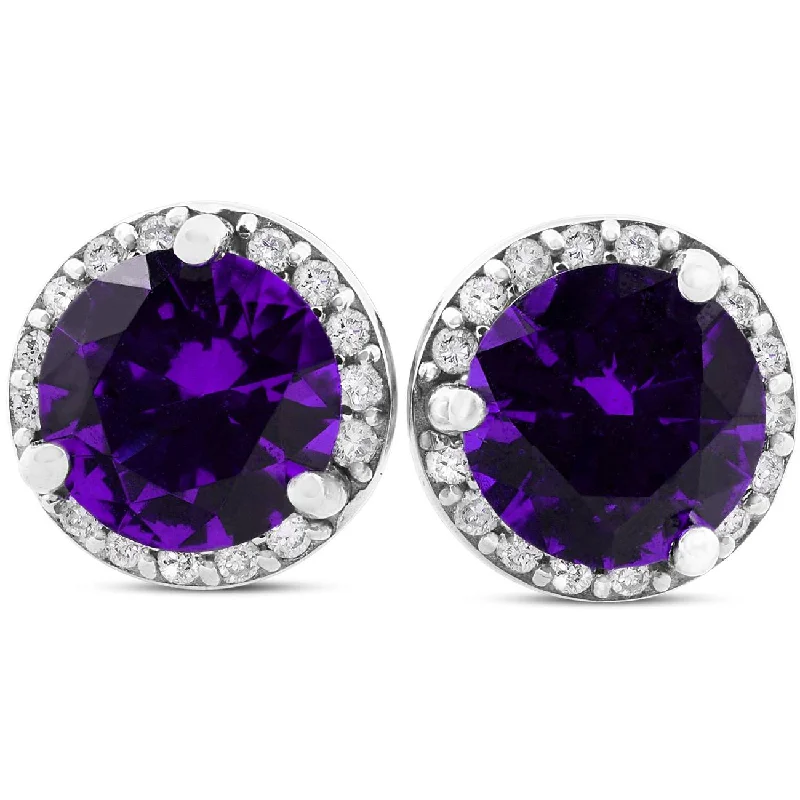 Hoop earrings with polished metal for a shiny and high-quality finish-5/8ct Amethyst & Diamond Halo Studs 10K White Gold