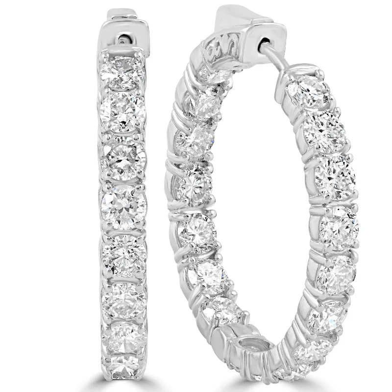 Hoop earrings with twisted metal designs for a dynamic and modern style-6.13 cttw Diamond Inside Outside Vault Lock Hoops 14k White Gold 30mm Tall