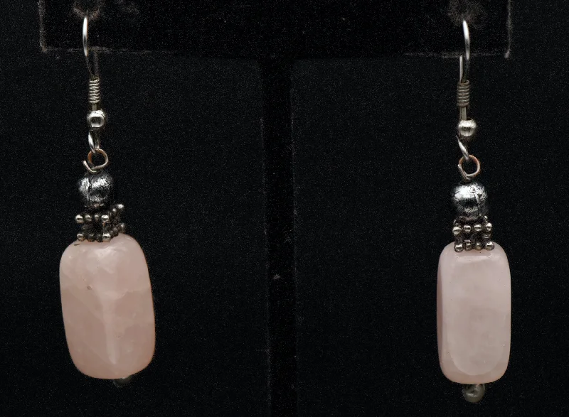 Best hoop earrings with braided leather for a rustic, stylish finish-Vintage Rose Quartz Dangle Earrings