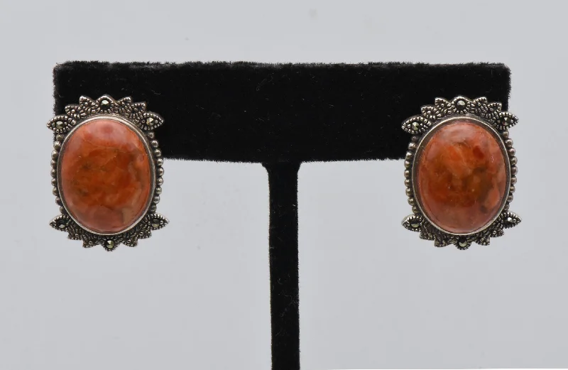 Best hoop earrings with detachable studs for a versatile and adjustable accessory-Vintage Orange Jasper Sterling Silver Earriings