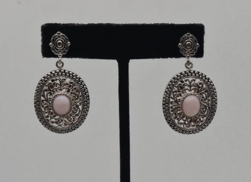 Best hoop earrings with geometric shapes for a modern and artistic appeal-Vintage Pink Opal and Sterling Silver Dangle Earrings