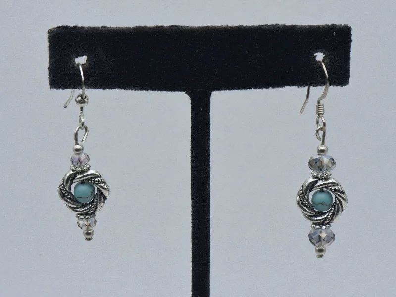 Hoop earrings with diamond-cut surfaces for added sparkle and shine-Vintage Silver Tone and Faux Turquoise Bead Dangle Earrings