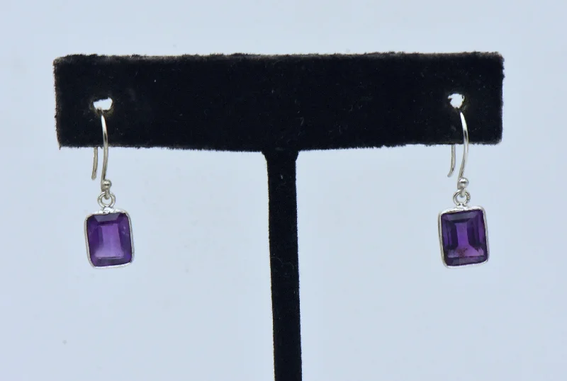 Hoop earrings with cut-out designs for a creative and lightweight effect-Vintage Sterling Silver Amethyst Dangle Earrings