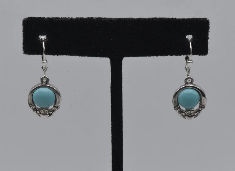 Best hoop earrings with minimal embellishments for a sleek and modern look-Vintage Irish Claddagh Turquoise Sterling Silver Earrings