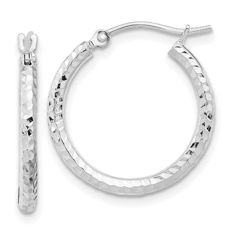 Classic hoop earrings with a thin profile for a sleek and subtle style-Curata 10k White Gold Diamond-Cut 2x21mm Round Tube Hoop Earrings