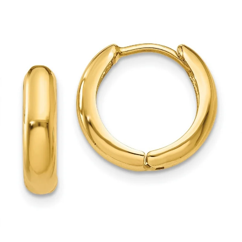 Hoop earrings with leather accents for a sleek and bold combination-Curata 10k Yellow Gold Polished Puffed Hinged Hoop Earrings 11x3mm