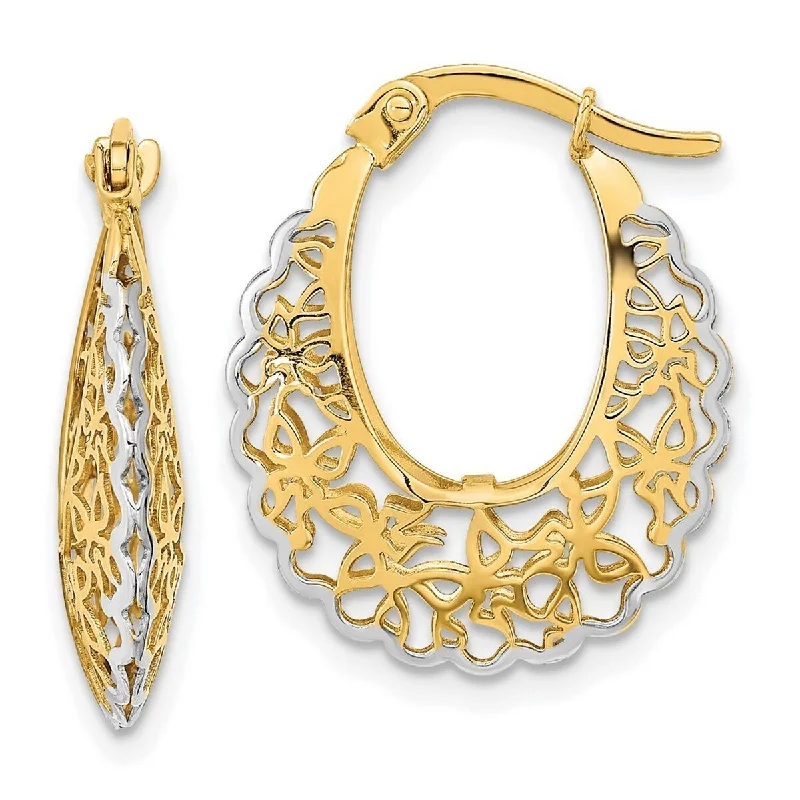 Best hoop earrings with sterling silver for an affordable and chic design-Curata 14k Rhodium-plated Polished 22mm Filigree Hoop Earrings