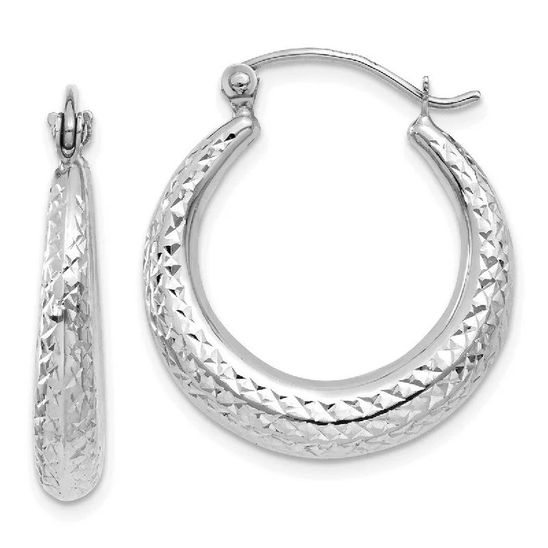 Hoop earrings with enamel stripes for a colorful and eye-catching design-Curata 14k White Gold 22x5mm Fully Diamond-cut Graduated Hoop Earrings