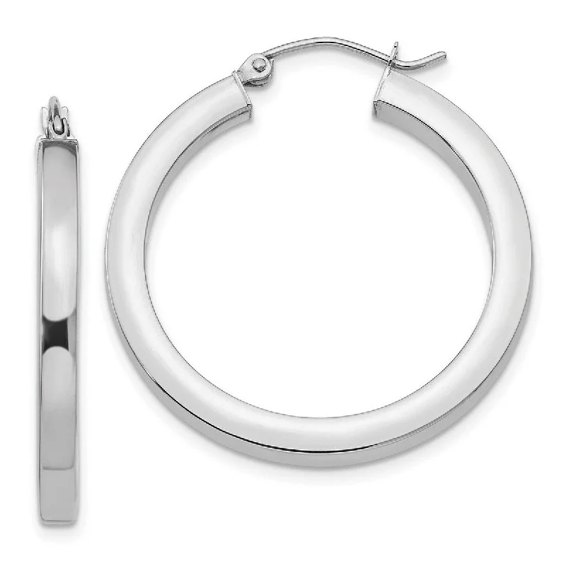 Best hoop earrings with crescent-shaped designs for a bold, moon-inspired style-Curata 14k White Gold 30x3mm Polished Square Tube Hoop Earrings