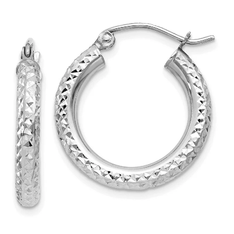 Hoop earrings with cut-out designs for a creative and lightweight effect-Curata 14k White Gold Diamond Cut 20x3mm Round Tube Hoop Earrings