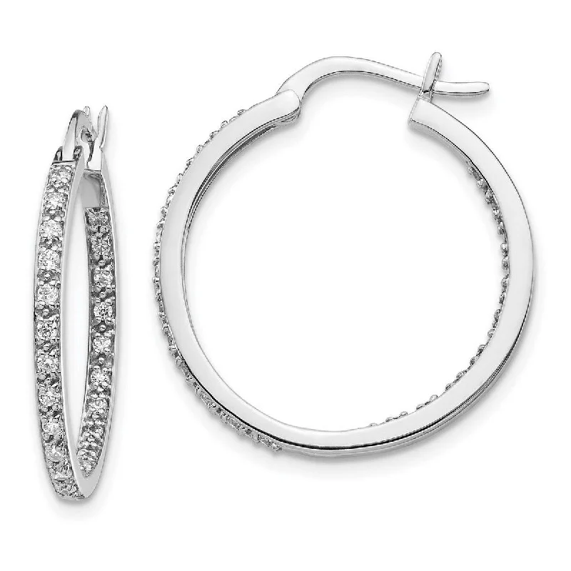 Hoop earrings with circle designs for a classic and timeless shape-Curata 14k White Gold Diamond In Out Hoop Earrings Measures 24x24mm Wide 2mm Thick