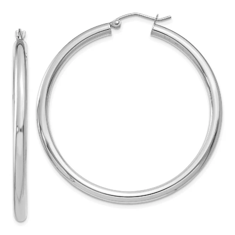 Best hoop earrings with Swarovski crystals for added sparkle and luxury-Curata 14k White Gold Polished 3x45mm White Hoop Earrings