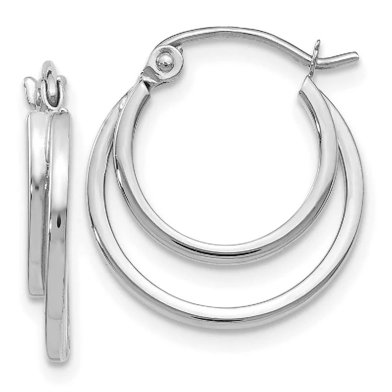 Best hoop earrings with matte finish for a sophisticated, understated design-Curata 14k White Gold Polished Hinged 18mm Double Hoop Earrings