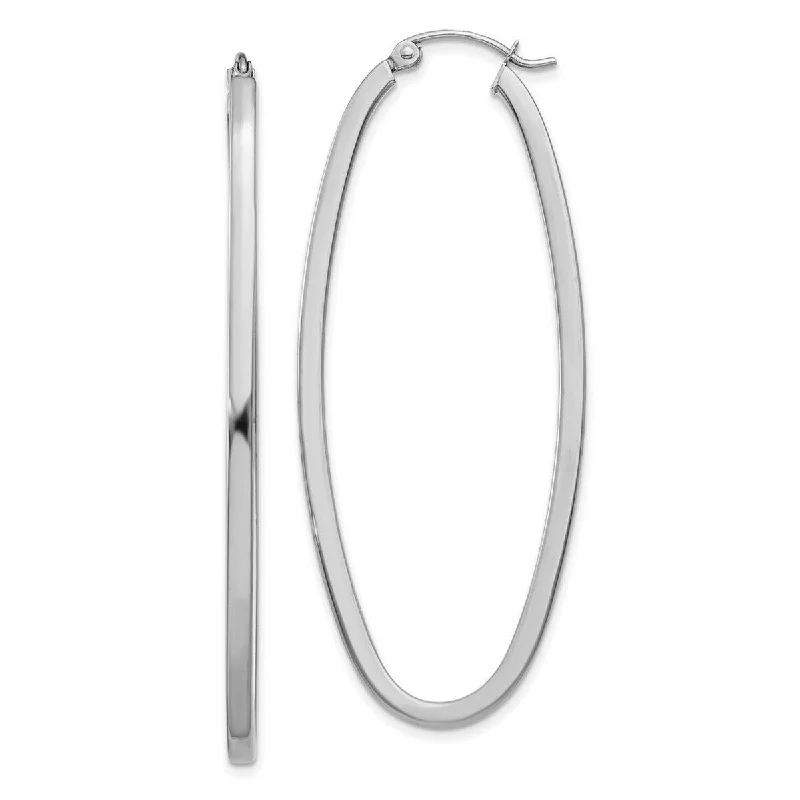 Best hoop earrings with twisted rope designs for a nautical-inspired style-Curata 14k White Gold Polished tube 2x53mm Large Oval Hoop Earrings