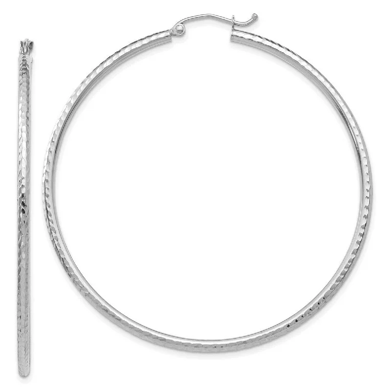 Hoop earrings with removable pendants for a versatile and customizable accessory-Curata 14k White Gold Rhodium-plated Diamond-cut 2x55mm Round Hoop Earrings