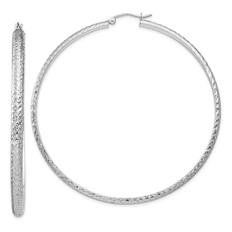 Hoop earrings with infinity loop designs for a continuous and eternal shape-Curata 14k White Gold Sparkle Cut 3.5x65mm Hoop Earrings - 65mm long 3.5mm Thick