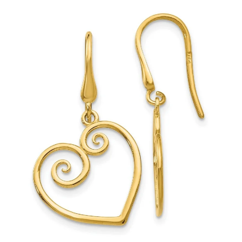 Best hoop earrings with oval shapes for a unique and elongated design-Curata 14k Yellow Gold 29x16mm Heart Dangle Hook Earrings