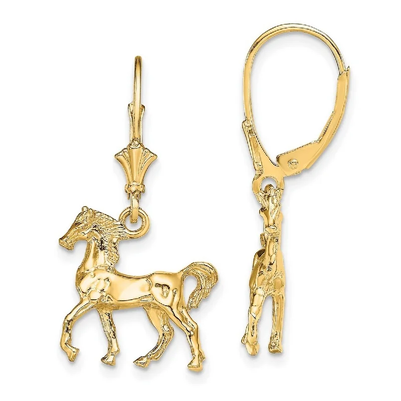 Best hoop earrings with butterfly motifs for a playful and whimsical appearance-Curata 14k Yellow Gold 3 d Polished Standing Horse Pony Leverback Earrings 31.2x15.8mm