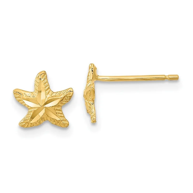 Best hoop earrings with sparkling cubic zirconia for a brilliant, budget-friendly effect-Curata 14k Yellow Gold 8.8mm Diamond-Cut Sea shell Nautical Starfish Post Earrings