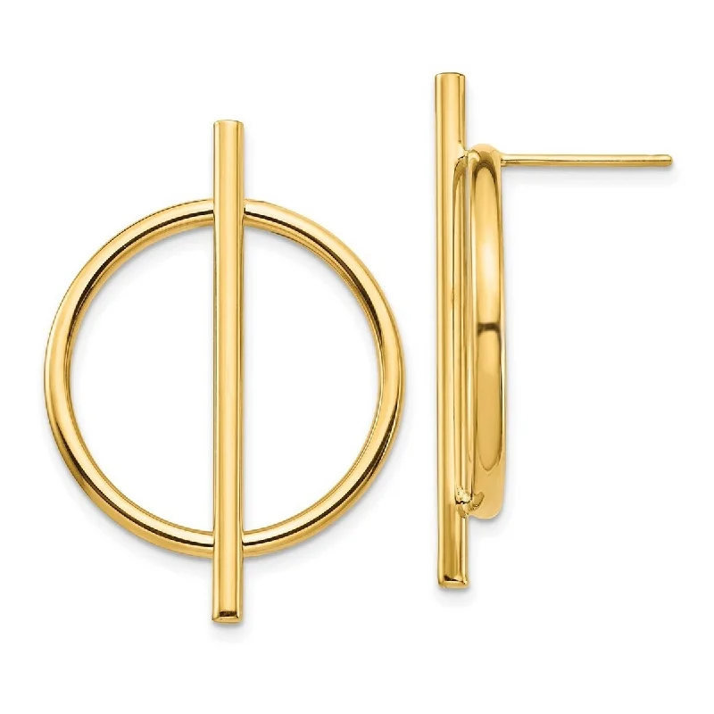 Hoop earrings with stacked layers for a bold and textured design-Curata 14k Yellow Gold Circle and Bar Post Earrings - 32.69x23.41m