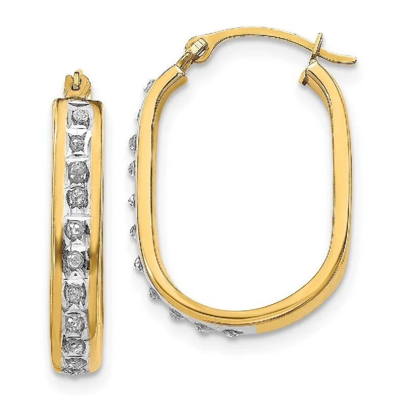 Best hoop earrings with hammered gold for a rustic yet elegant look-Curata 14k Yellow Gold Diamond Accent Squared Hinged Hoop Earrings (3x21mm)