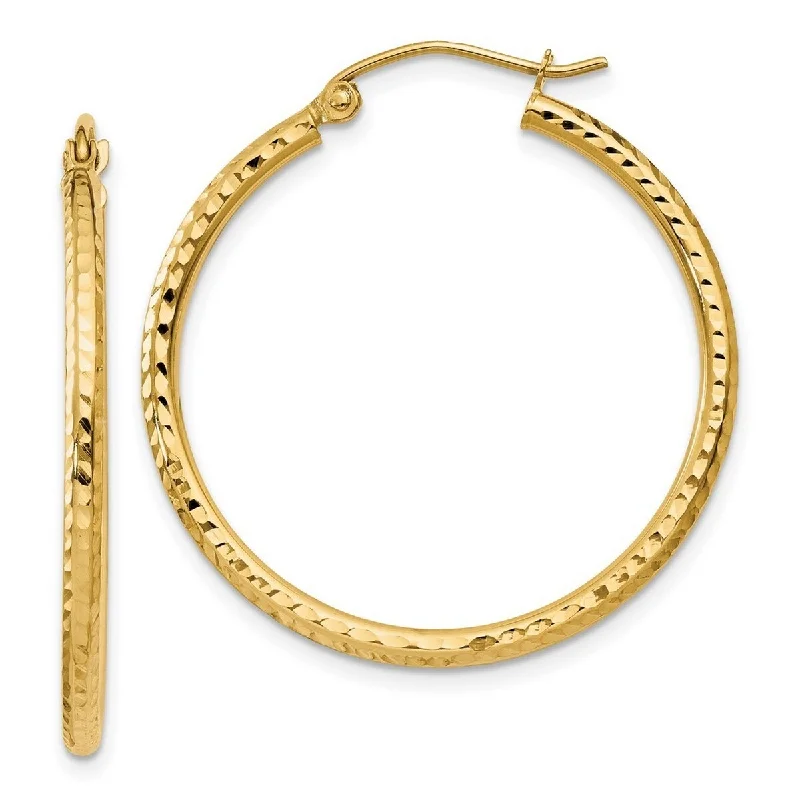 Hoop earrings with braided patterns for a detailed and textured finish-Curata 14k Yellow Gold Diamond-cut 2x30mm Round Hoop Earrings