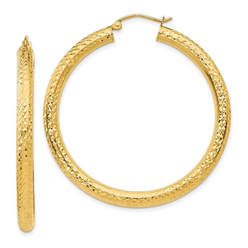 Hoop earrings with oversized designs for a bold, fashion-forward statement-Curata 14k Yellow Gold Diamond-cut 2x45mm Round Hoop Earrings