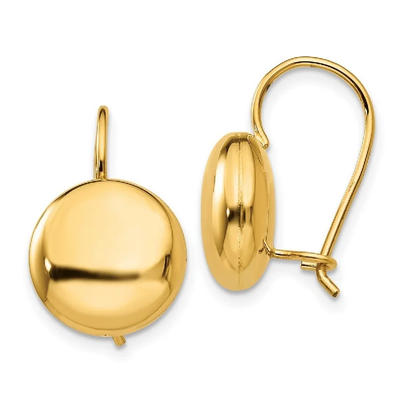 Best hoop earrings with detachable studs for a versatile and adjustable accessory-Curata 14k Yellow Gold Polished 12mm Button Kidney Wire Earrings