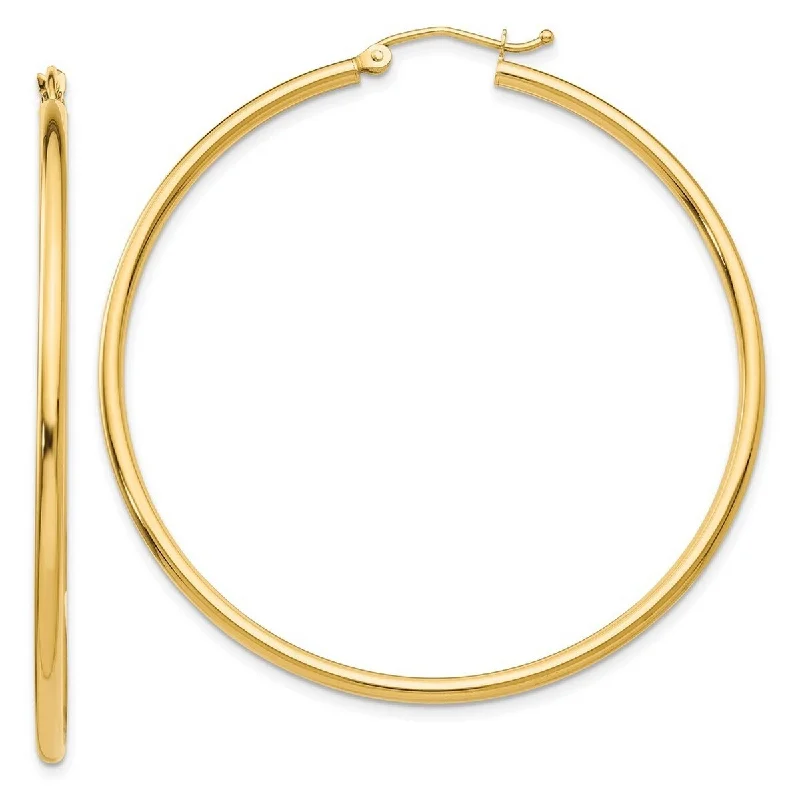 Hoop earrings with a matte finish for a sleek and sophisticated appearance-Curata 14k Yellow Gold Polished 2x50mm Round Classic Hoop Earrings