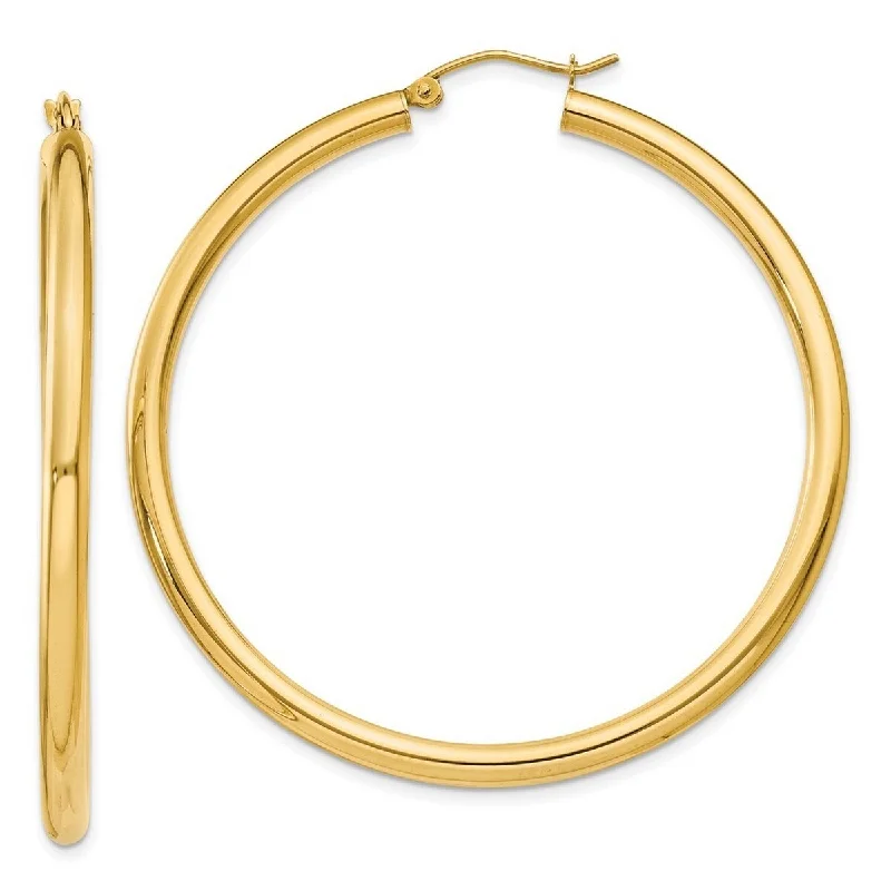 Best hoop earrings with stacked layers for a dimensional and bold look-Curata 14k Yellow Gold Polished 3x50mm Round Hoop Earrings