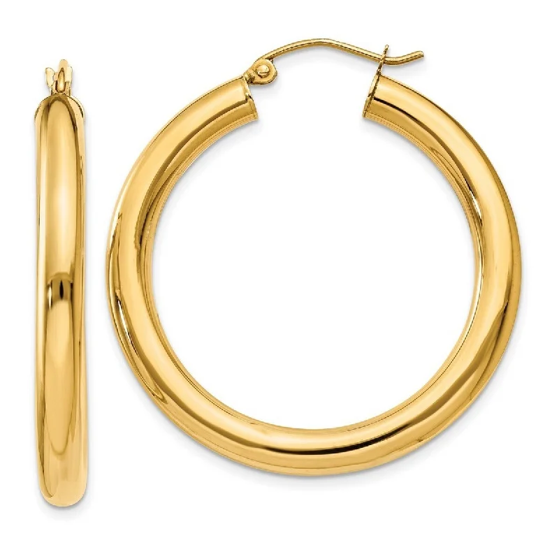 Best hoop earrings with snake-inspired designs for an edgy and fierce vibe-Curata 14k Yellow Gold Polished 4mm X 35mm Tube Hoop Earrings