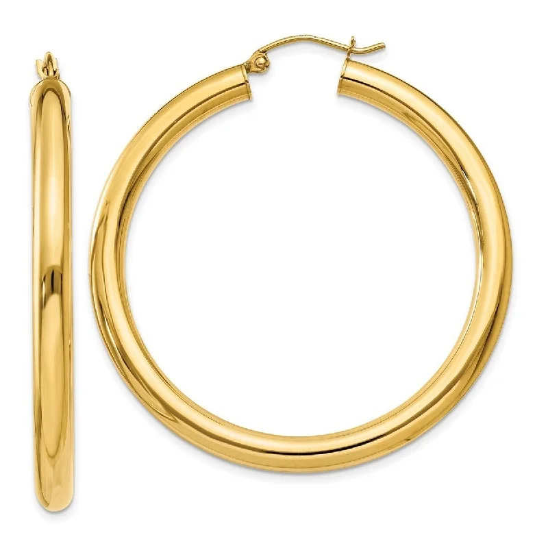 Best hoop earrings with braided leather for a rustic, stylish finish-Curata 14k Yellow Gold Polished 4x45mm Lightweight Round Classic Hoop Earrings