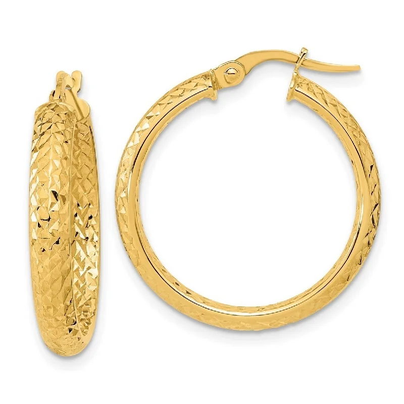 Hoop earrings with snake print designs for an edgy, wild appearance-Curata 14k Yellow Gold Polished and Sparkle Cut Inside And Out Fancy Hoop Earrings - 25.79x24.35mm Wide 3