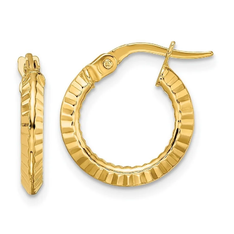 Hoop earrings with a chunky design for a bold and trendy statement-Curata 14k Yellow Gold Polished and Textured Hoop Earrings 15.99x2.4mm