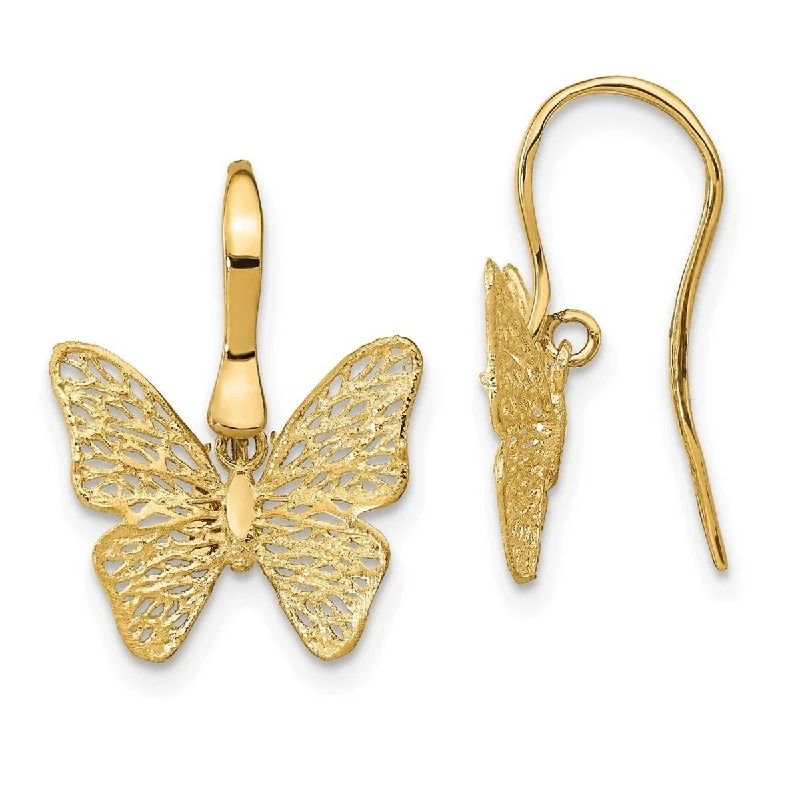 Best hoop earrings with gold for a luxurious and timeless look-Curata 14k Yellow Gold Polished Filigree Butterfly Angel Wings Earrings 19.1x14.8mm