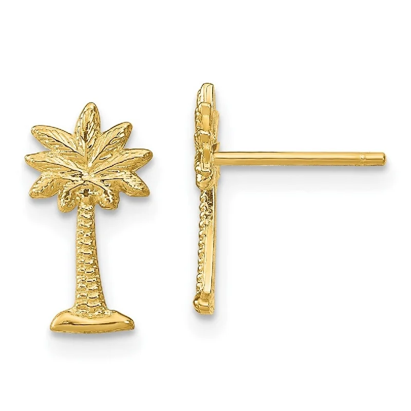 Best hoop earrings with detachable studs for a versatile and adjustable accessory-Curata 14k Yellow Gold Special Mini Palmetto Palm Tree Earrings 13.3mm long