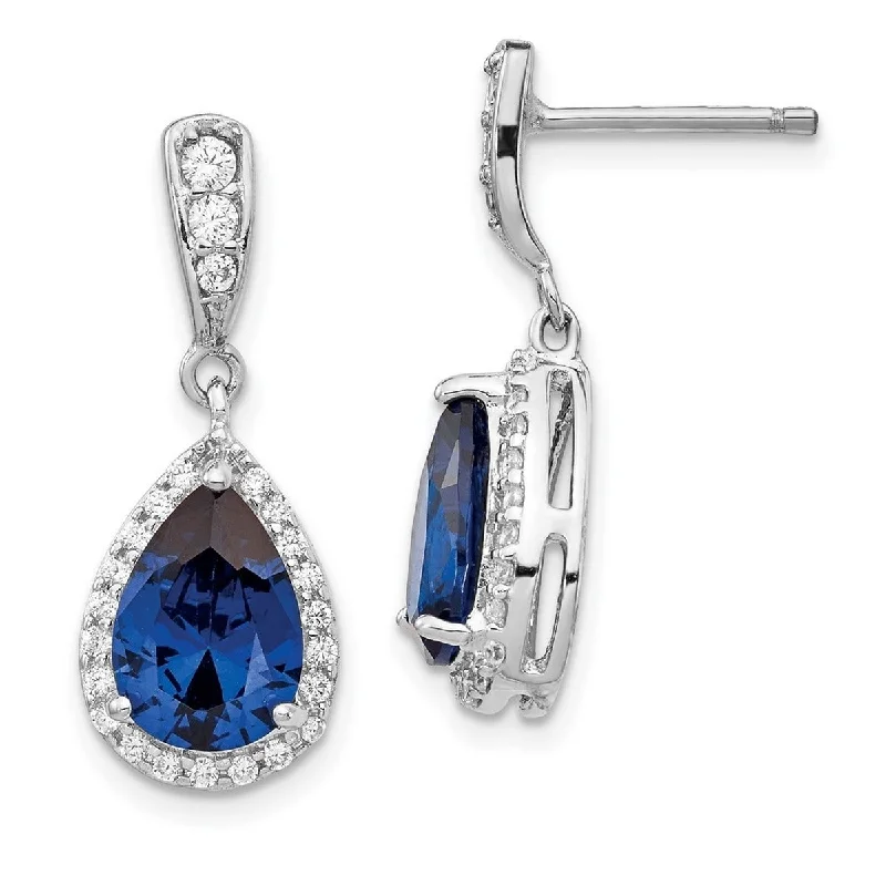 Best hoop earrings with cubic zirconia for a budget-friendly, dazzling look-Curata 925 Sterling Silver CZ Cubic Zirconia Simulated Diamond Synthetic Blue Spinel Dangle Post Earrings Measures 25x10mm Wide