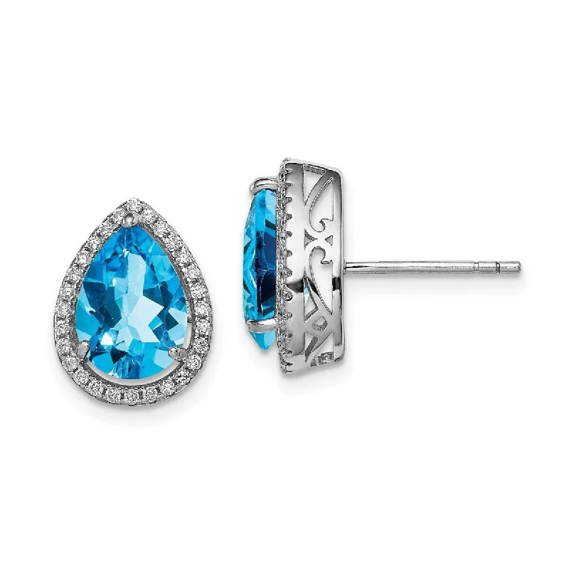 Best hoop earrings with cubic zirconia for a budget-friendly, dazzling look-Curata 925 Sterling Silver Polished Blue Topaz and CZ Cubic Zirconia Simulated Diamond Post Earrings Measures 14x11mm Wide