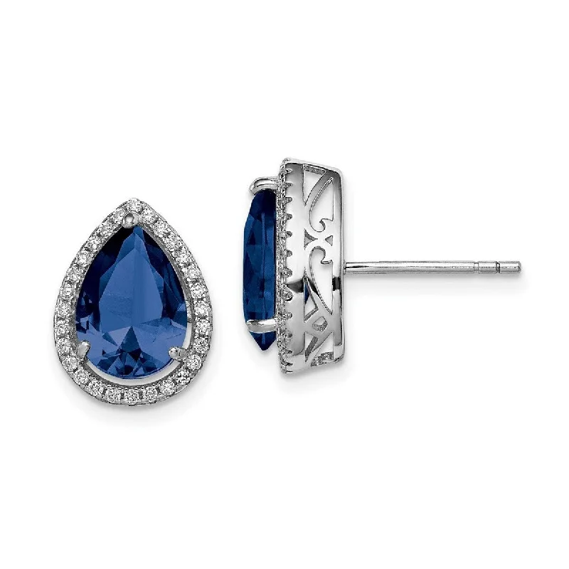 Best hoop earrings with blackened metal for an edgy and bold appearance-Curata 925 Sterling Silver Polished Created Sapphire and CZ Cubic Zirconia Simulated Diamond Post Earrings Measures 14x11mm Wide