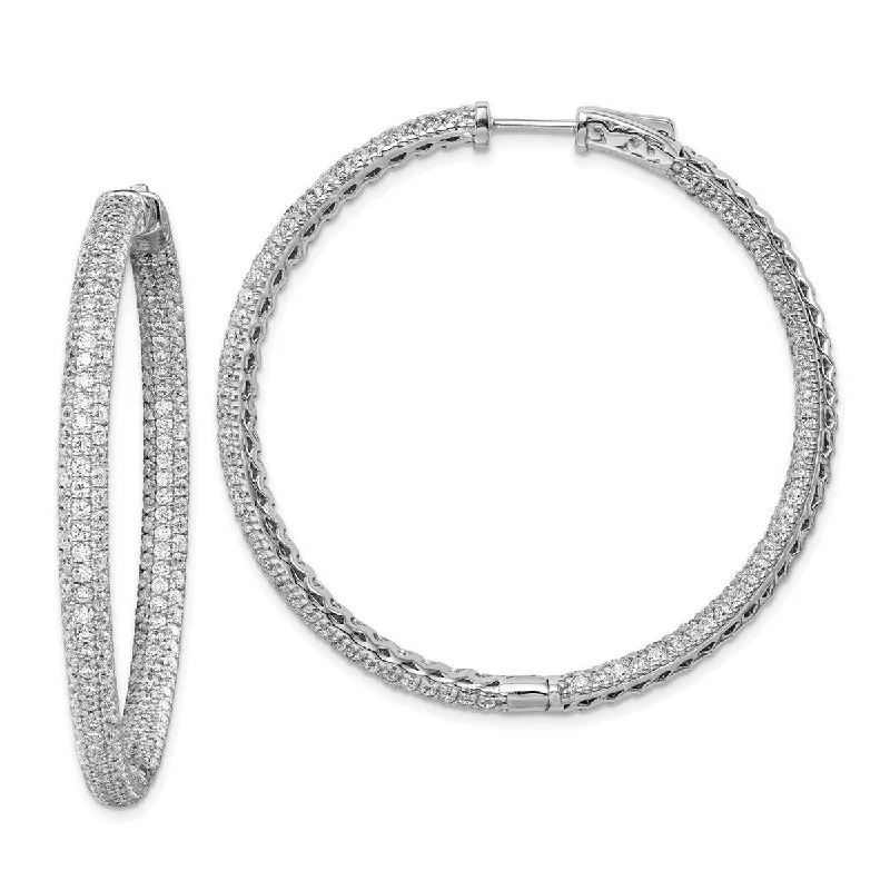 Hoop earrings with hammered textures for a boho-chic and rustic vibe-Curata 925 Sterling Silver Polished Hinged hoop 1.25 inch diameter CZ Cubic Zirconia Simulated Diamond Hoop Earrings Measures