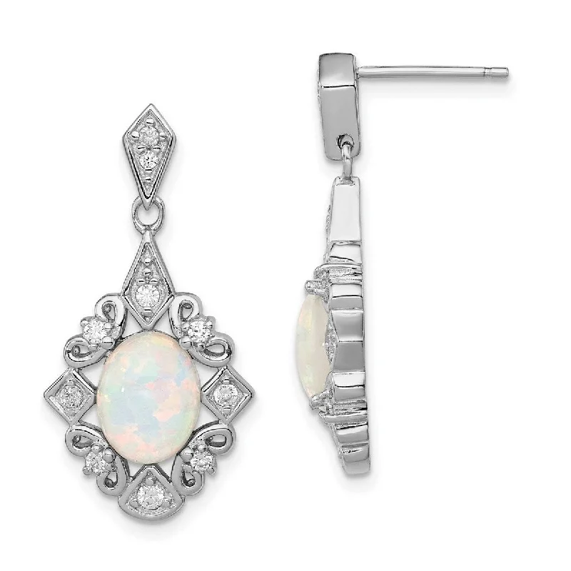 Best hoop earrings with snake-inspired designs for an edgy and fierce vibe-Curata 925 Sterling Silver Post Earrings Simulated Opal and Cubic Zirconia Earrings Measures 30x15mm Wide