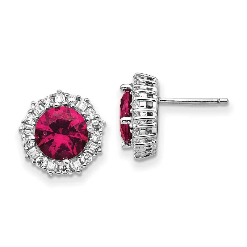 Hoop earrings with diamond-cut surfaces for added sparkle and shine-Curata 925 Sterling Silver Synthetic Ruby and CZ Cubic Zirconia Simulated Diamond Post Earrings Measures 12x12mm Wide