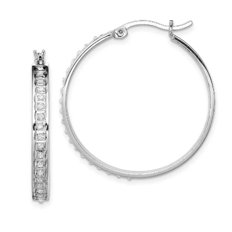 Hoop earrings with artistic filigree designs for an intricate, delicate finish-Curata Sterling Silver Diamond Accent Round Hinged Hoop Earrings (4x30mm)