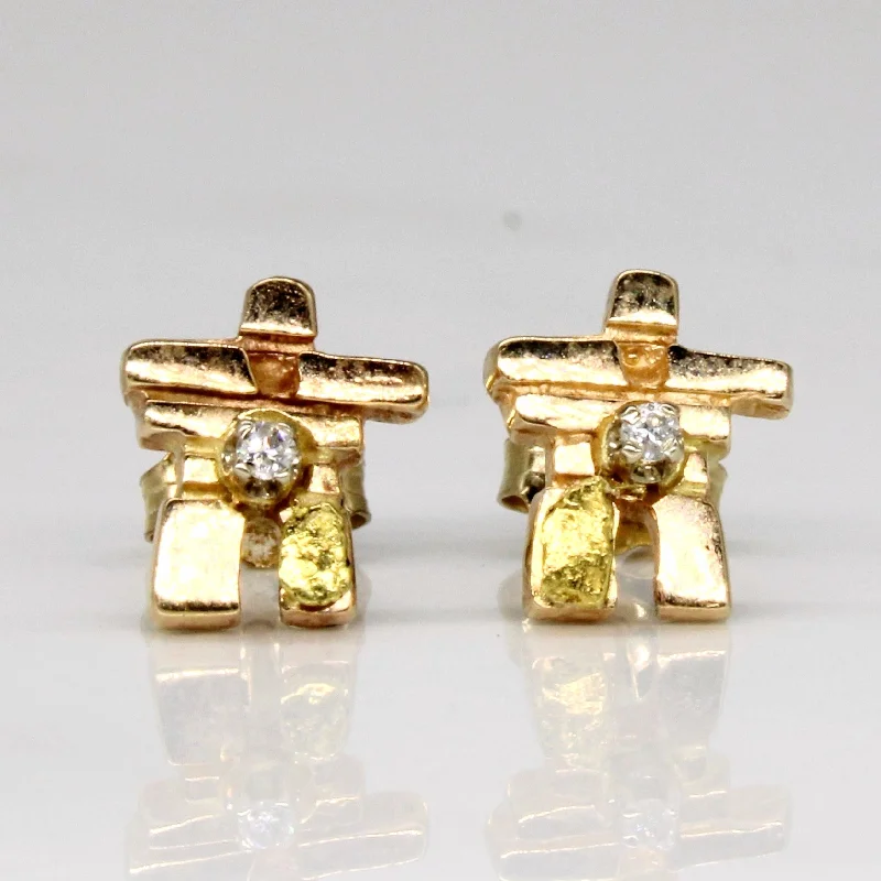 Hoop earrings with rhinestone embellishments for a glamorous and sparkling look-Diamond & Gold Nugget Inukshuk Earrings | 0.02ctw |